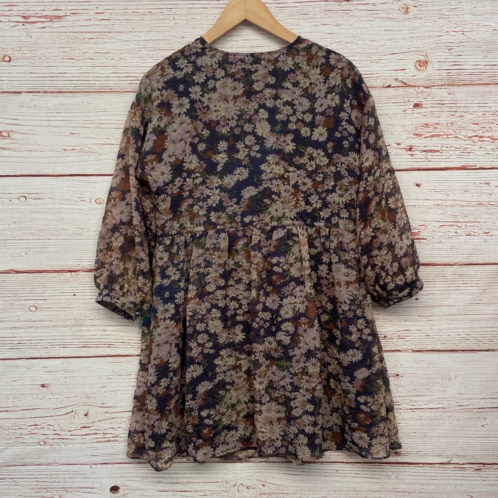 Madewell Drawstring Faux-Wrap Mini Dress in Daisy Reverie Sz S - Picture 15 of 16